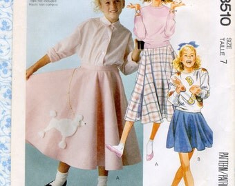 McCall's 3510 Girls Circle Skirt Sewing Patterns Costume With Poodle Applique 1950s Style Childrens Size 7 Waist 23 Hip 27