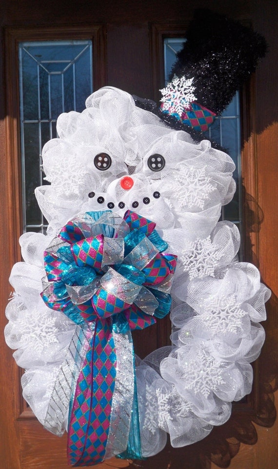 Items similar to XL Mesh Snowman Wreath on Etsy