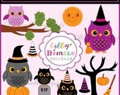 50% off Halloween Owls clipart in orange, purple, black, cute witches INSTANT DOWNLOAD Il_170x135
