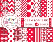50% off Crimson Red digital scrapbook papers quatrefoil, chevron, polka dots, damask paper pack INSTANT DOWNLOAD Il_170x135