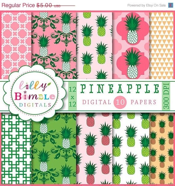 50% off Pineapple Digital Papers for monogramming, crafts, cards, Scrapbook paper Instant Download Il_570xn