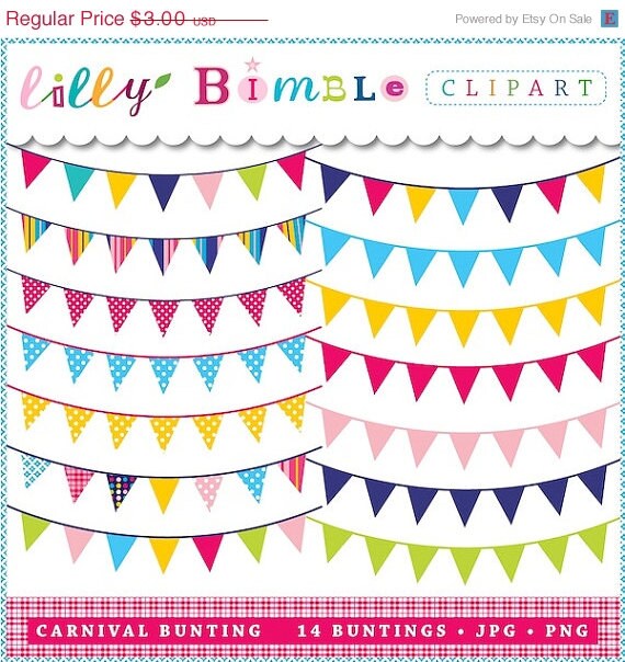 50% off Carnvial Bunting Banners Clipart for cards, design, scrapbooking Commercial Use Included Instant Download Il_570xn