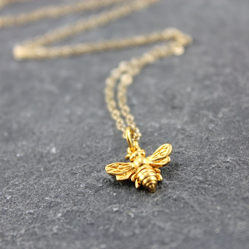 BEE MINE bee solid gold necklace 14K gold 24k gold plated