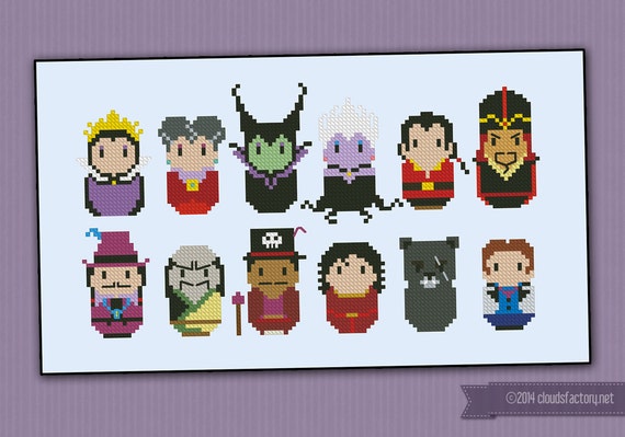 Disney Princesses Evil Villains parody - Cross stitch PDF pattern