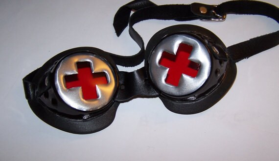 Swiss Army Cross Inspired Goggle Lenses- Pair steampunk goth medical cyber diesel punk  darkwear clothing