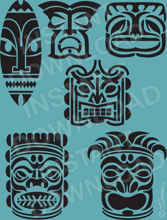 Download Tiki Heads SVG File Cutting Template Vector Clip Art for ...