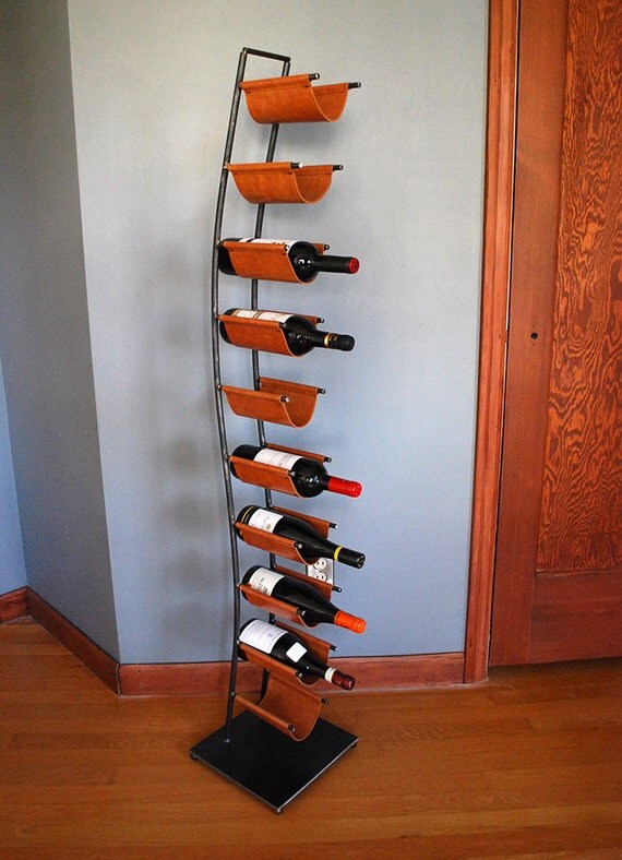 Items similar to Wine Rack of Steel and Leather on Etsy