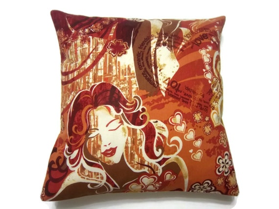 Decorative Pillow Cover Orange Red Rust by LynnesThisandThat