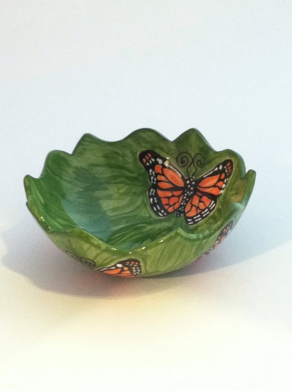 Ceramic Bowl Monarch Butterflies Ready to Ship by JudyBFreeman