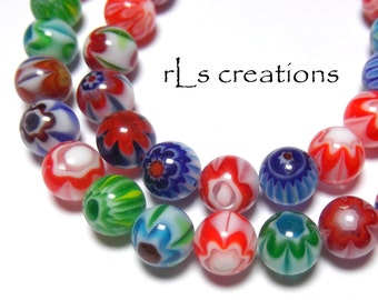 Millefiori Multi-Colors Beads with Flowers 7mm-8mm Round #7