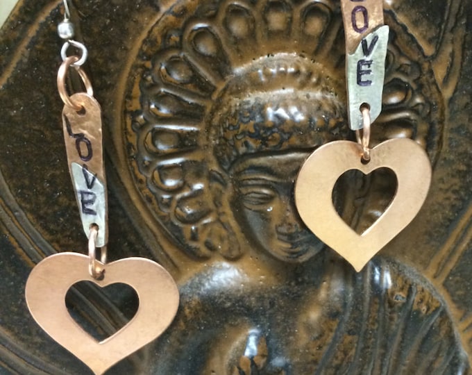 Heart Earrings *Love Earrings *Copper Heart Earrings *Heart Earrings *LOVE Jewelry *Boho Jewelry * Yoga Jewelry