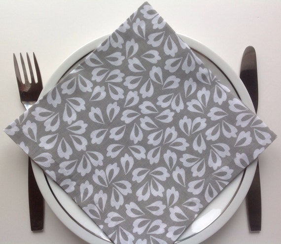 Grey White Dinner Napkins Cloth Napkins Eco Friendly 100%