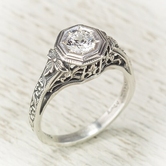 Filigree Antique Vintage Engagement Diamond Ring