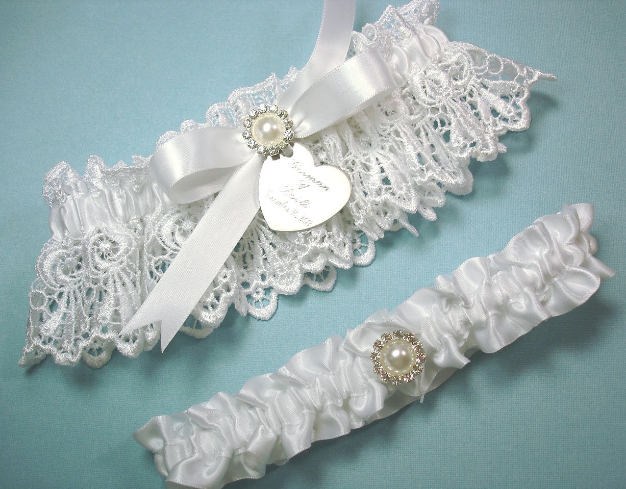 Personalized White Wedding Garter Set Bridal Garters with