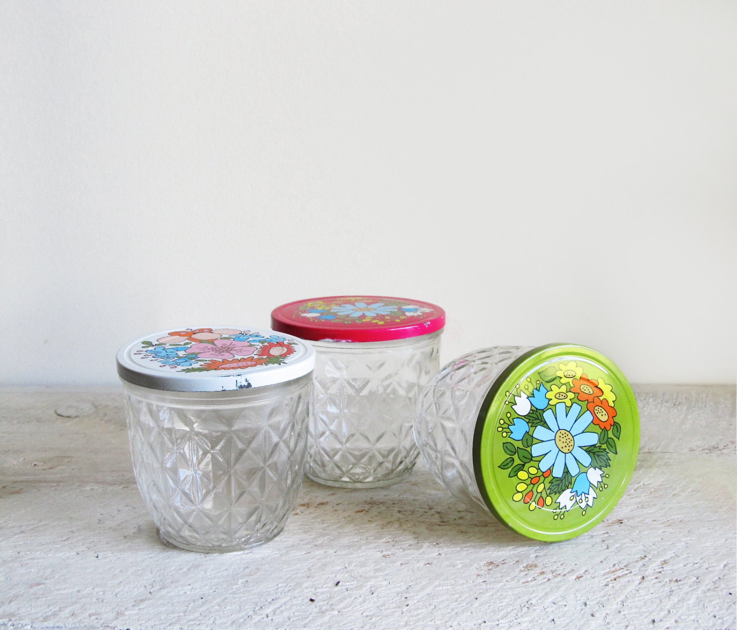 Vintage Ball Quilted Crystal Jelly Glass Jars Set of by cattales