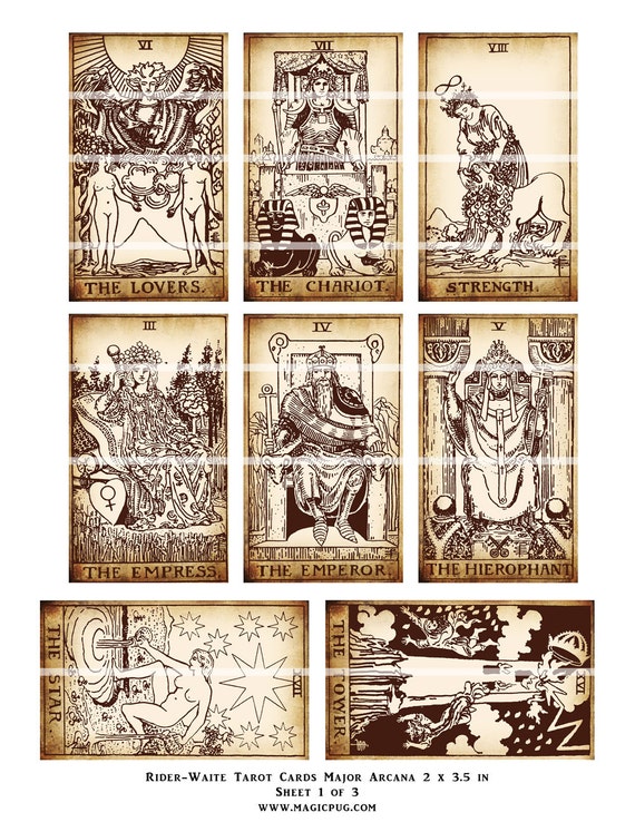 Rider-Waite Printable Tarot Card Set digital collage sheet