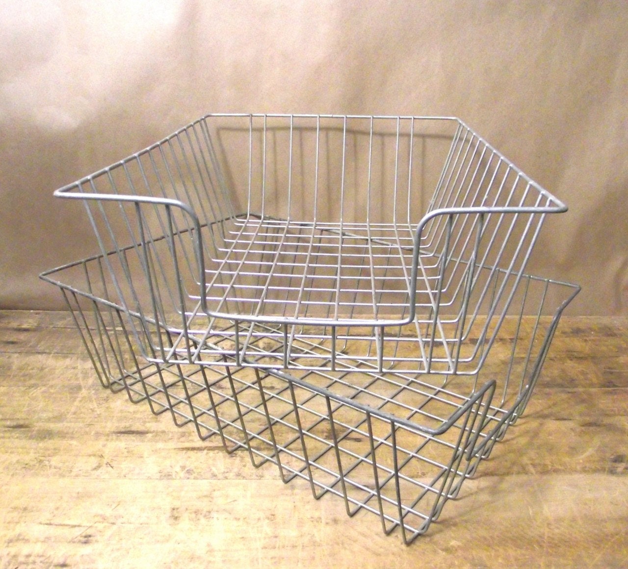 Pair of Vintage Metal Office In Baskets wire Organize your