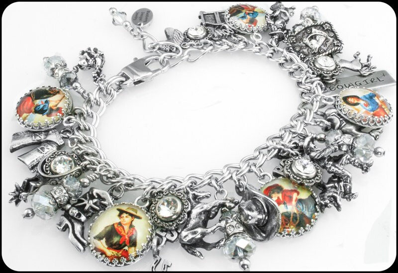 charm bracelet, rodeo, country and western, horses, cowboy, cowgirl