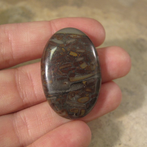 Bamboo Leaf Jasper Cabochon One Large 35x22mm by LillysBeadBox