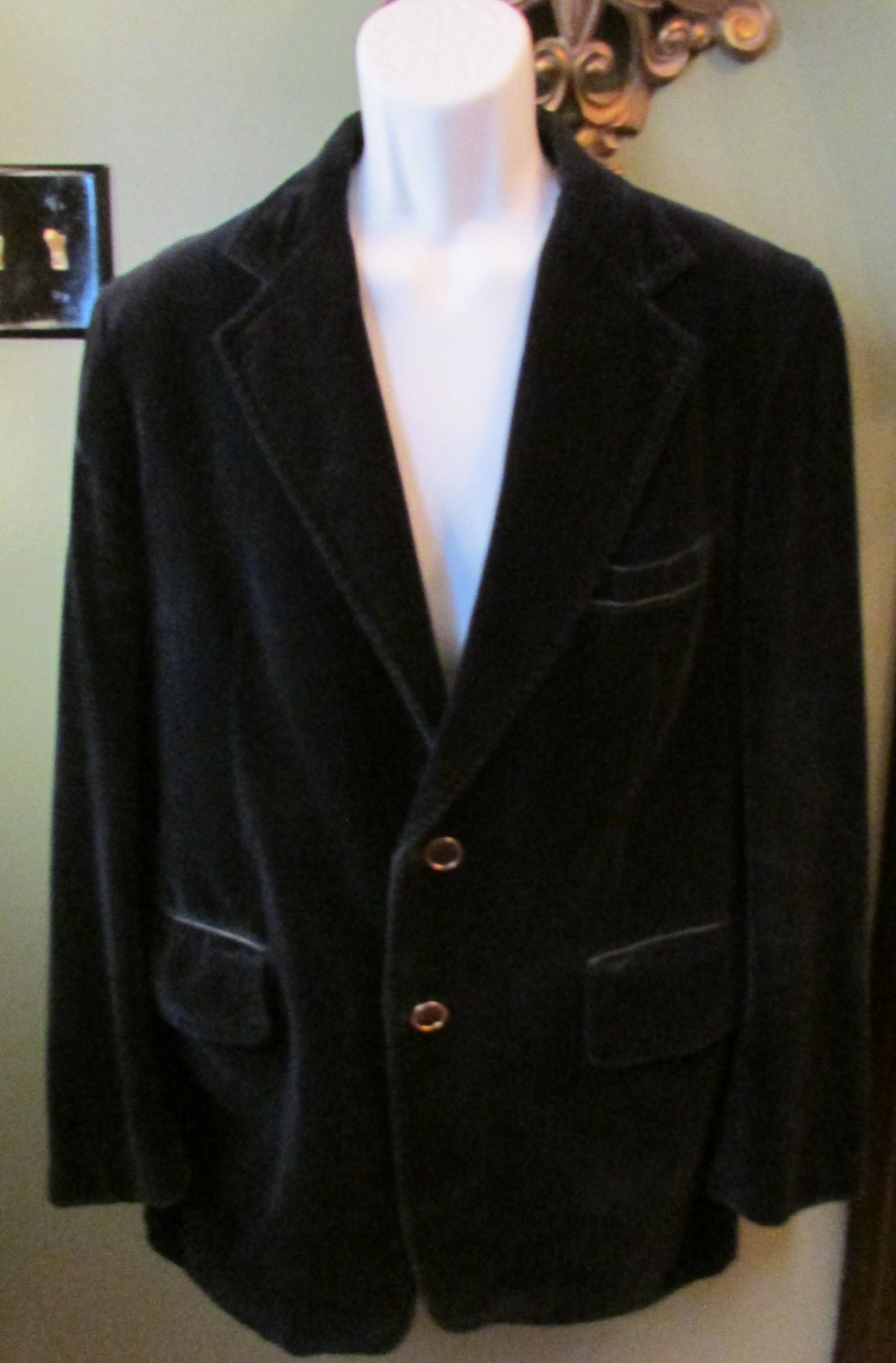 Cortefiel Mens Velvet Jacket 1960's Deep Blue Velvet True