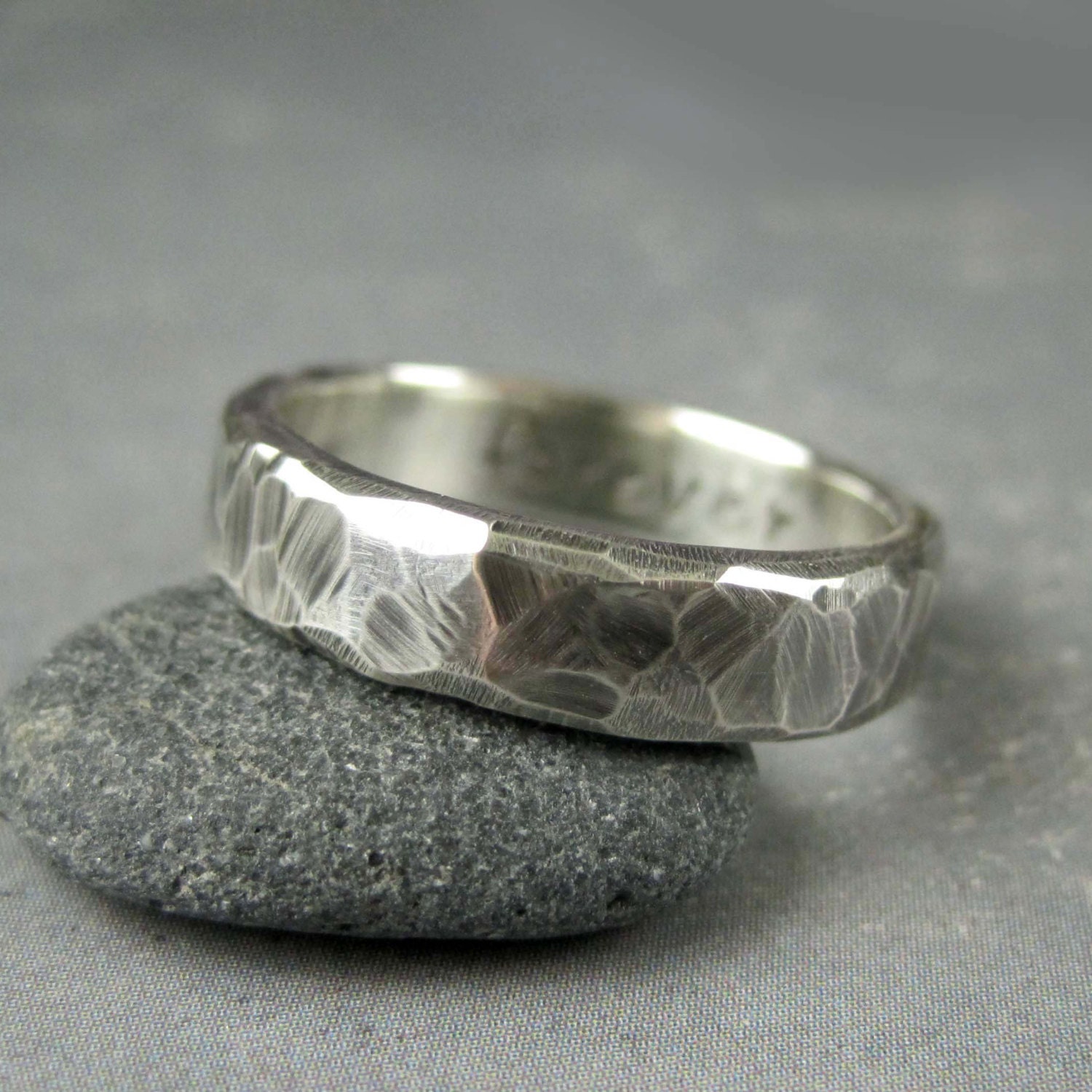 Personalized rustic wedding ring custom engraved Rough hewn