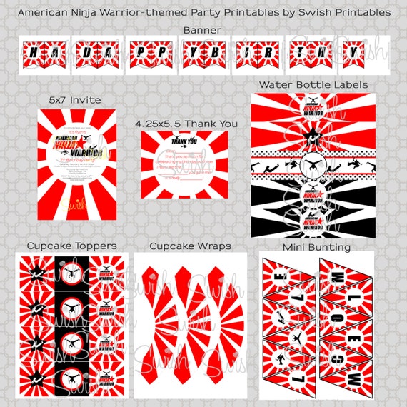 American Ninja Warrior themed Printable Birthday Party - digital files Il_570xn