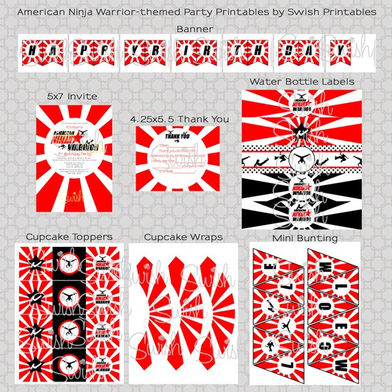 American Ninja Warrior themed Printable Birthday Party - digital files Il_570xn
