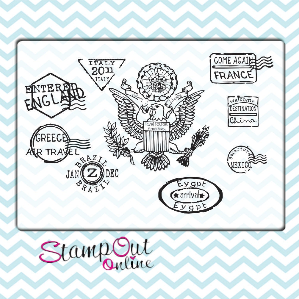 travel passport rubber stamps