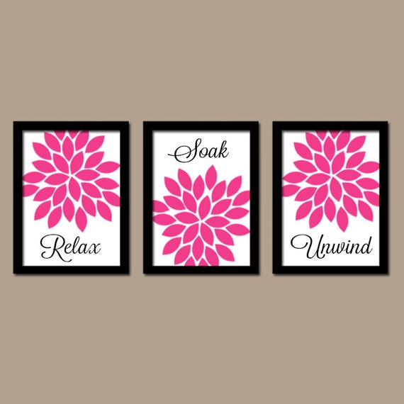 Hot Pink Black BATHROOM Wall Art CANVAS or Prints Bathroom