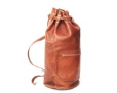 XLARGE tan leather 70s 80s BOHEMIAN knapsack drawstring BACKPACK purse