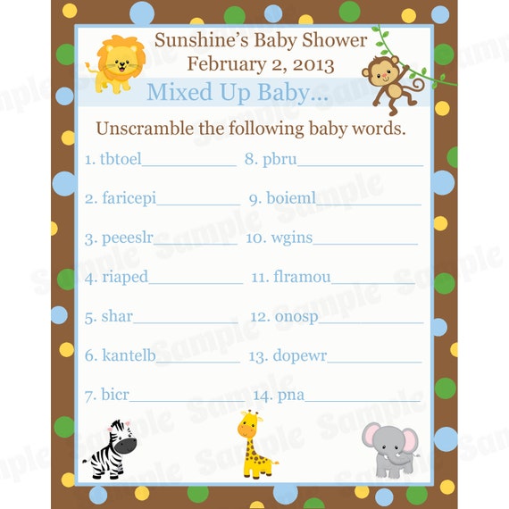 24 Personalized Word Scramble Baby Shower Game Cards by partyplace