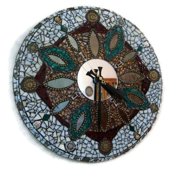 SteamPunk Clock Ooak Functional Art Original Mosaic Steam Punk