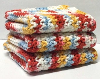 Cotton Crochet Dishcloths or Washcloths set of 3
