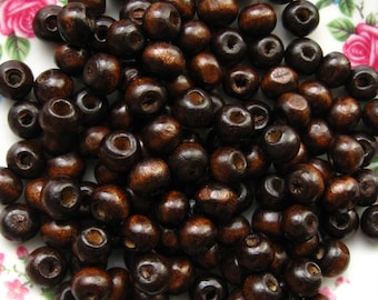 8mm Brown Wooden Beads - Over 100 - Glossy Dark Coffee Wood Beads, Lead Free (WBD0029)