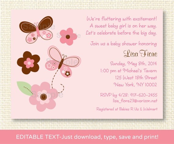Butterfly Flower Baby Shower Invitation EDITABLE TEXT Il_570xn