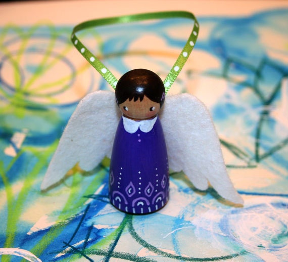 Wool Felt Wood Peg Angel Ornament