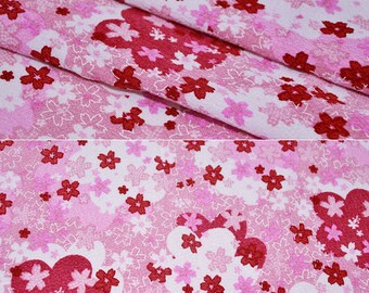 3838 - Japanese Kimono Cherry Blossom Floral Chirimen Crepe Fabric with Iron-On Adhesive - 49 Inch (Width) x 1/2 Yard (Length)
