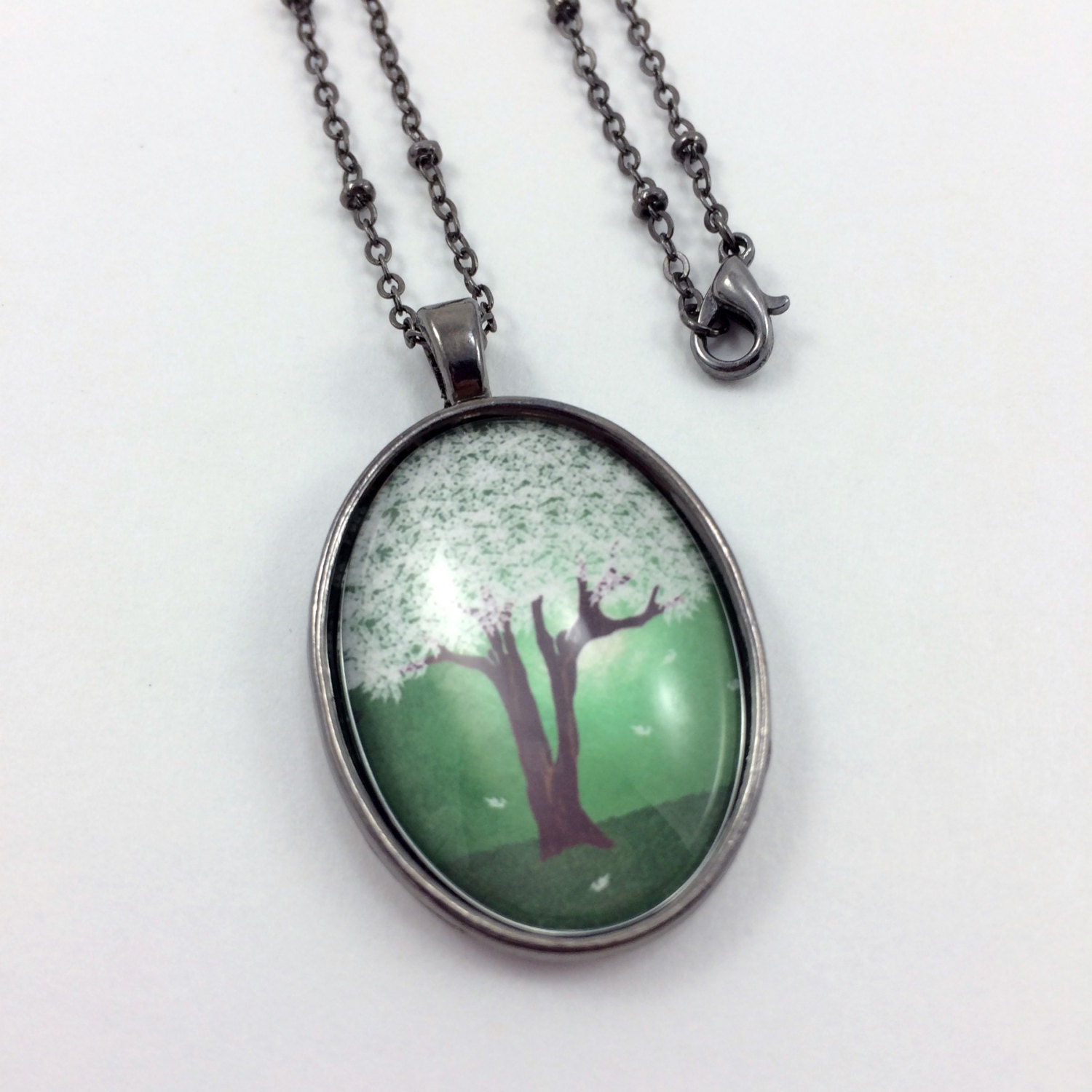 Green Tree Necklace / Tree Jewelry / Oval by TheArtofCrystal