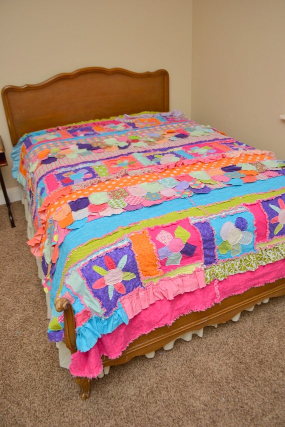 items-similar-to-custom-twin-size-rag-quilt-with-ruffles-flowers-made-to-order-on-etsy