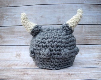Crochet Baby Hat, Baby Viking Hat, Baby Boy Hat, Baby Girl Hat, Baby Photo Prop, Crochet Viking Hat, Baby Halloween Hat, Baby Beanie, Grey