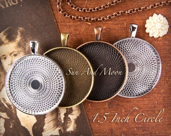 10 DIY 38mm 1.5 inch Textured Blank Photo Pendant Trays ~ Vinatge & Antique Cabochon Bezel Settings ~ 38mm Pendant Trays ~