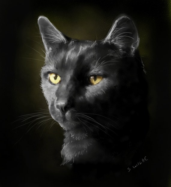 Items similar to Custom Pet Portrait -- Black Cat Sample on Etsy