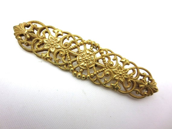 Miriam Haskell Brooch Gold Filigree Signed Costume Jewelry