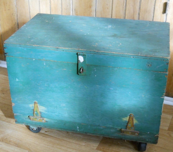 Items similar to Large Vintage Rolling Tool Box Plywood Primitive