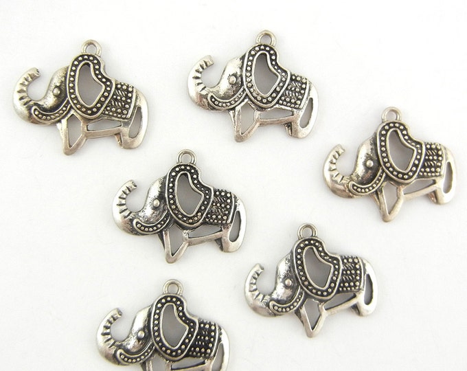 Set of 6 Burnished Silver-tone Cut-out Elephant Charms