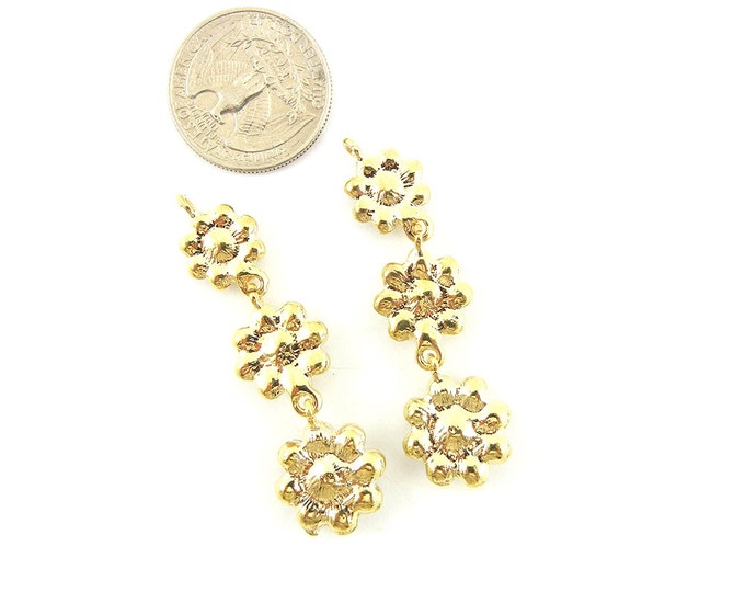 Pair of Gold-tone Flower Drop Rhinestones