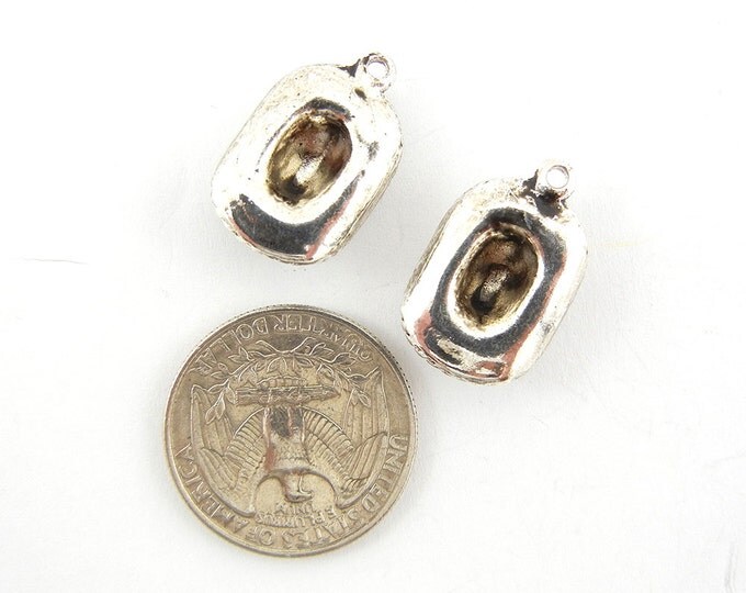 Pair of Small Dimensional Cowgirl or Cowboy Hat Charms Antique Silver-tone