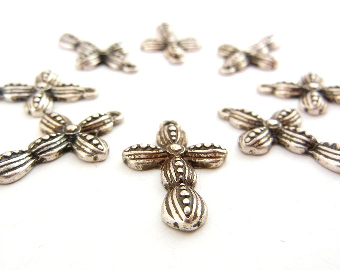 Set of 8 Small Antique Silver-tone Cross Charms – Set B