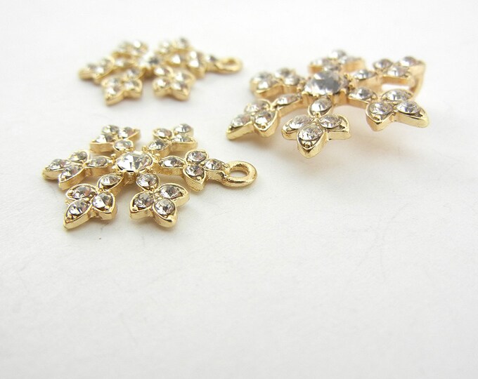 Set of Gold-tone Snowflake Charms and Small Pendant Rhinestones