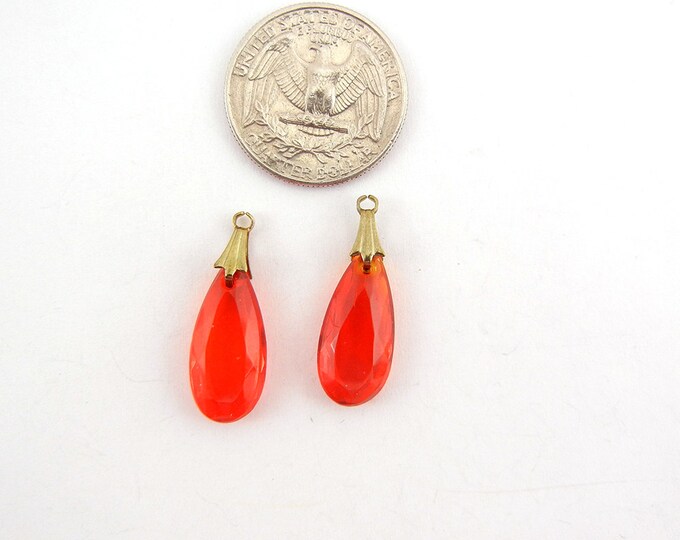 Pair of Vintage Faceted Red Glass Drops with Bail